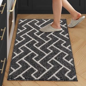 hicorfe Kitchen Rugs and Mats,Super Absorbent Polypropylene 20″ x 31.5″ Non-Slip Rug,Soft Comfort Floor Mat,Machine Washable for Kitchen,Hallway,Office,Sink,Laundry(Black)