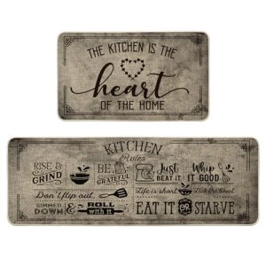 Artoid Mode Kitchen Quotes Kitchen Mats Set of 2, Seasonal The Kitchen is The Heart of The Home Cooking Sets Holiday Party Low-Profile Floor Mat – 17×29 and 17×47 Inch