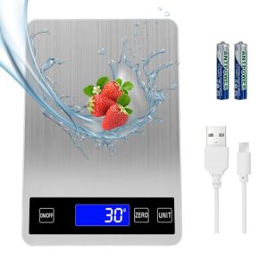 33lb Food Digital Scale, Kitchen Scale Batteries and USB Charging,1g/0.05oz Precise Graduation, Waterproof Stainless Steel with LCD Display Weight Grams and oz for Cooking Baking