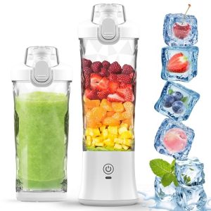 POSOSTO Portable Blender -Personal Size Blender 6 Blades,270W Powerful Blender for Shakes and Smoothies,20 Oz Mini Blender Cup with Travel Lid and USB Rechargeable for Office,Gym,Kitchen（White）