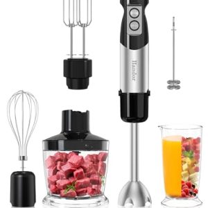 Handor 6-in-1 Hand Immersion Blender, 1000W 12 Speed Handheld Blender with 600ml Beaker, 500ml Chopper, Egg Whisk, Milk Frother, Stainless Steel Blades for Soup, Smoothie, Puree