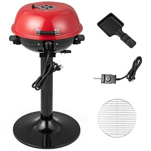 COSTWAY Electric BBQ Grill, Portable Grill with Metal Cooking Grilling Rack, Detachable Temperature Control & Removable Grease Collector, Outdoor Freestanding Grill for Camping &Tailgating (Red)