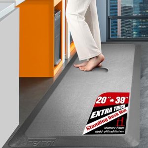 FEATOL Anti Fatigue Mat Floor Mat, Extra Thick Standing Office Desk Mat Memory Foam Cushioned Anti Fatigue Ergonomic Kitchen Mats Comfort Standing Pad NOT PVC 9/10 Inch Thick (20″ x 39″, Gray)