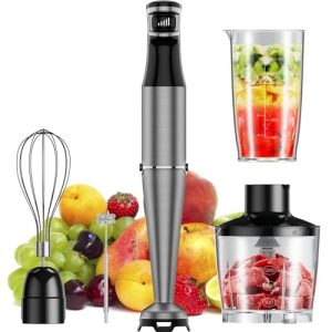 Immersion Blender Handheld 5 in 1 Hand Blender Infinitely Variable Speed 1100W Stick Blenders, Emulsion Blender for Kitchen, Soup, Smoothies, with Chopper, Whisk and Frother