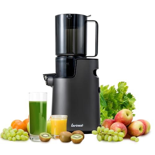 Larinest Slow Masticating Juicer Machines Cold Press Juicer Machines with 4″ Wide Chute Pure Juicer Machine for Vegetables and Fruits,Reverse Function,BPA-Free,JC01,Grey