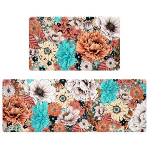 ASPMIZ 2 Pieces Boho Floral Kitchen Rugs Non Slip Washable, Farmhouse Anti Fatigue Kitchen Mat Set of 2, Bohemian Colorful Flowers Kitchen Mats for Floor Comfort Mat Set, 18” x 30” + 18” x 48”