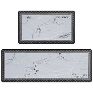 Alishomtll 2 PCS Kitchen Rugs and Mats, Marble Kitchen Mats for Floor, Anti-Fatigue Kitchen Rugs, Non-Slide Geometric Marble Kitchen Mats for Floor Kitchen Laundry Office (17.3″x29″+17.3″x47″)
