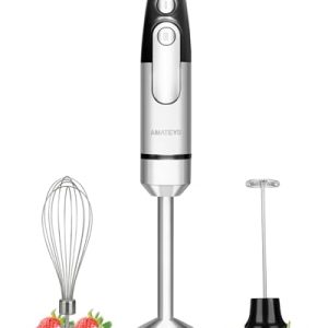 Amateys Handheld Immersion Blender,700W Infinitely Variable Speeds Hand Blender,Multi-function Stainless Steel Stick Kitchen Smoothie Blender with Detachable Whisk, Milk Frother,for Soup Puree