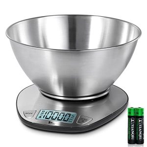 himaly Food Scale – Digital Kitchen Scale with Bowl & LCD Dipslay Scale Weight Grams and Oz for Cooking, Baking, and Meal Prep, Stainless Steel Silver