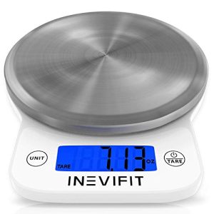 INEVIFIT Digital Kitchen Scale, Highly Accurate Multifunction Food Scale 13 lbs 6kgs Max, Clean Modern White with Premium Stainless Steel Finish. Includes Batteries