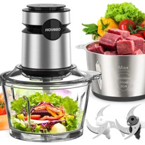 HOVOBO Food Processor, 500W Electric Meat Grinder Food Chopper with Two 8 Cup Bowls & 2 Bi-Level Blades, 2 Speed Kitchen Cutter for Vegetable, Onion, Garlic, Meat, Nuts, and Baby Food, Black