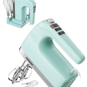 Juimma Hand Mixer Electric Handheld, 9-Speed 400W Kitchen Food Mixer with Digital Display and Touch Button, 5 Min Timer, Storage Case, 6 Stainless Steel Accessories, for Eggs Cream Cake Dough, Mint