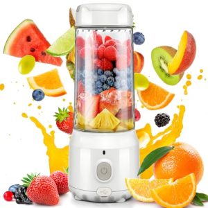 Portable Blender for Smoothies and Shakes, USB Rechargeable Personal Blender with 4 Stainless Steel Blades (Portable Blender White)