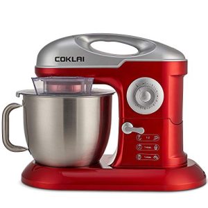 COKLAI Electric Mixer, Stand Mixer, Tilt-Head Dough Mixer, Kitchen Stand Mixer with 7.3-Quart Stainless Steel Bowl, Dough Hook, Flat Beater, Wire Whisk and Splash Guard, 660W Red
