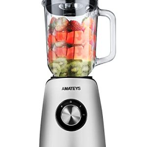 Amateys Quiet Smoothie Blender with 50 Oz Glass Jar,Professional Kitchen Blender for Shakes and Smoothies,Countertop Blender Speed Adjustable for Ice Crush Frozen Fruit Puree Mlikshakes