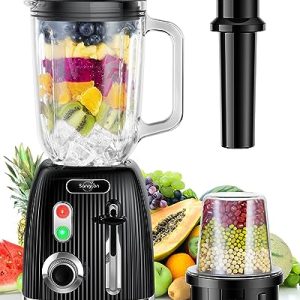 Sangcon 800W Food Blender, 57oz Glass Jar, Detachable Attachment, Black