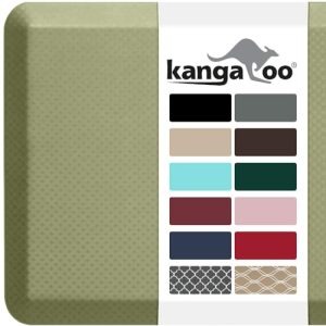 KANGAROO Thick Ergonomic Anti Fatigue Cushioned Kitchen Floor Mats, Standing Office Desk Mat, Waterproof Scratch Resistant Topside, Supportive All Day Comfort Padded Foam Rugs, 17×24, Sage Green