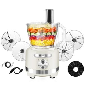 Homtone 16 Cup Food Processor, French-Fry-Cutter Food Processors, 9 Functions 7 Blades for Shredding, Slicing, Doughing, Emulsfying and Meat Vegetable Chopping for Home Use, 3 Speeds, 600W, Beige