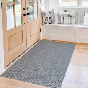 KOZYFLY Washable Area Rug 3×5 ft Boho Entryway Rug Indoor Door Mat Kitchen Rugs with Rubber Backing, Farmhouse Dark Grey Carpet Throw Rugs for Front Entrance Bathroom Kitchen