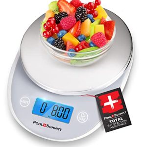 POHL SCHMITT Digital Food Kitchen Scale, Batteries Included, Multifunctional Weight Measuring Device in Grams/Ounces, Auto Shut-Off, Stainless Steel, Grey, 11, (PS-611)