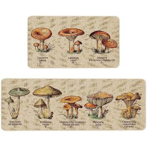 Mloabuc® Mushroom Kitchen Rug Sets 2 Piece Farmhouse Flowers Kitchen Mats for Floor Non Slip Washable Thin Kitchen Area Rug Floor Mat Waterproof Hallway Laundry Room Runner Rug