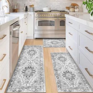 MOIAVAN Boho Kitchen Rug Sets 3 Piece with Rubber Backing Farmhouse Kitchen Mats for Floor Non Slip Easy to Clean Thin Kitchen Area Rug Floor Mat for Laundry Room Entryway Hallway