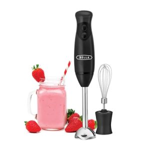 BELLA Immersion Hand Blender, Portable Mixer with Whisk Attachment – Electric Handheld Juicer, Shakes, Baby Food and Smoothie Maker, Stainless Steel, Black
