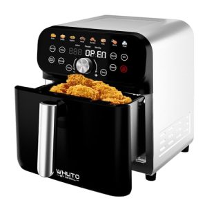 WHUTO Air Fryer, 5.8QT Air Fryer Oven with LED Digital Touchscreen, 12-in-1 Cooking Functions Air fryers, Bake, Reheat, Keep Warm, Nonstick and Dishwasher-Safe Basket, Stainless Steel/Black&Silver