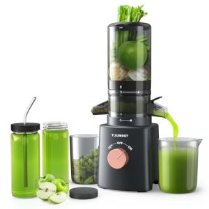 Cold Press Juicer with 8 Juice Bottles – Masticating Juicer Machines for Fruits and Veggies, 4.25″ Large Feed Chute, Easy to Clean
