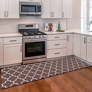WISELIFE Kitchen Mat Cushioned Anti-Fatigue Kitchen Rug, 17.3″x 59″ Waterproof Non-Slip Kitchen Mats and Rugs Heavy Duty PVC Ergonomic Comfort Mat for Kitchen, Floor Home, Office, Sink, Laundry, Brown