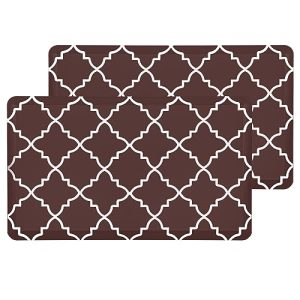 TEROKER Kitchen Floor Mats Cushioned Anti Fatigue 2 PCS,1/2 Inch Thick Waterproof Kitchen Rugs Non Skid,PVC Standing Desk Comfort Mat for Kitchen Floor Sink Office Laundry,(17.3″x29″+17.3″x29″,Brown)