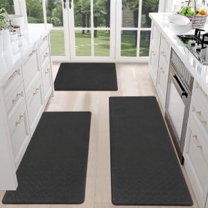 HEBE Cushioned Kitchen Rug Sets 3 Piece Anti Fatigue Kitchen Mats for Floor Non Slip Kitchen Rugs and Mats Waterproof Comfort Standing Mat Runner for Kitchen,Home Office,Sink,Laundry