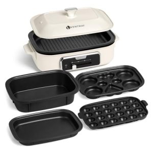 Ventray Classic Indoor Grill Set, Versatile Electric Grill Griddle Skillets Set with 5 Removable Nonstick Plates, Lid for Grilling, HotPot, BBQ, Dessert, Stir Fry, Paella Pasta Pot, Mushroom White