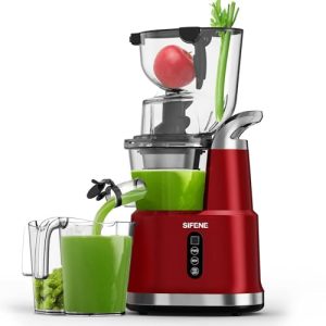 SiFENE Quiet Cold Press Juicer Machine, Large 83mm Feed Chute, Whole Fruit and Vegetable Slow Masticating Juicer, High-Yield Juice Extractor, Easy to Clean, BPA-Free, Red