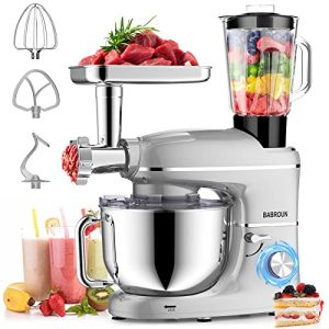 Stand Mixer, BABROUN 6 IN 1 Multifunctional Electric Kitchen Mixer with 6.5QT Stainless Steel Bowl, 1.5L Glass Jar, Meat Grinder, Dough Hook, Whisk, Beater, 6 Speeds Food Mixer for Baking Mixing