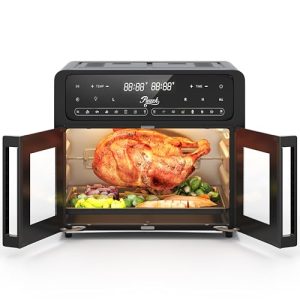 PwZzK 2024 New Dual Zone Air Fryer Oven with French Glass Door 25.4QT Large Capacity Family Meals 16-in-1 Preset Menus LED Screen Advanced Dual-Fan 360° Heat Circulation Quick Even Cooking Results