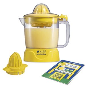 Proctor Silex Alex’s Lemonade Stand Electric Citrus Juicer Machine and Squeezer, for Lemons, Limes and Oranges, 34 oz, Includes 2 Reamers & Recipe Book, Yellow (66341)