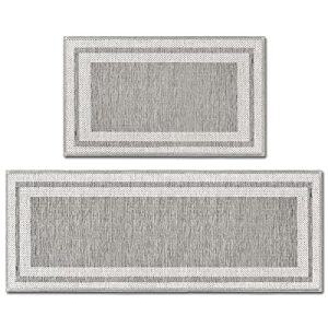 Artoid Mode Rubber Non-Slip Washable Absorbent Kitchen Rugs and Mats Set of 2, Kitchen Mats for Floor Kitchen Hallway Laundry Room in Front of Sink Grey – 17×29 and 17×47 Inch