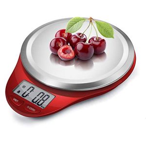 NUTRI FIT Digital Kitchen Scale with Wide Stainless Steel Plateform High Accuracy Multifunction Food Scale with LCD Display for Baking Kitchen Cooking,Tare & Auto Off Function (Red)