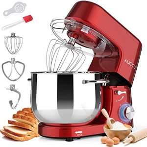 8.5 QT Double Handle KUCCU Stand Mixer, 6 Speed with Pulse Electric Kitchen Mixer, 660W Tilt-Head Food Mixer with Dishwasher-Safe Dough Hook, Flat Beater, Whisk, Splash Guard for home baking (Red)