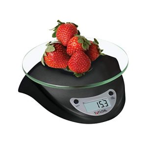 Taylor Digital Kitchen Scale with Glass Platform, Tare Button, and Plastic Body Weighs up to 6.6 Pounds Capacity, Black