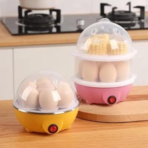 Electric Egg Cooker and Omelet Maker with Auto Shut Off, for Easy to Peel, Poached Eggs, Scrambled Eggs, Soft, Medium and Hard-Boiled Eggs, 14 Egg Capacity Tray, Double Tier, White, Yellow and Pink