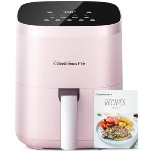 Air Fryer,Beelicious® 8-in-1 Smart Compact 4QT Air Fryers,Shake Reminder,450°F Digital Airfryer with Flavor-Lock Tech,Tempered Glass Display,Dishwasher-Safe & Nonstick,Fit for 1-3 People,Pink