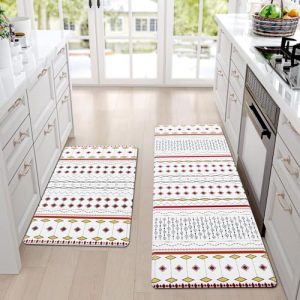 ASPMIZ Modern Kitchen Mat 2 Pcs Cushioned Anti-Fatigue, Geometric Kitchen Rugs Non Slip Memory Foam Kitchen Mats and Rugs Waterproof Kitchen Floor Comfort Mats,18” x 48” + 18” x 30”, Multi Texture