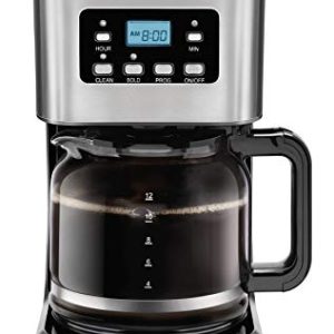 Chefman 12-Cup Programmable Coffee Maker, Electric Brewer, Auto Shut Off, Digital Display w/Auto-Brew Function, Anti-Drip Pot, Reusable Filter for Fresh Grounds, Square Stainless Steel, Glass Carafe