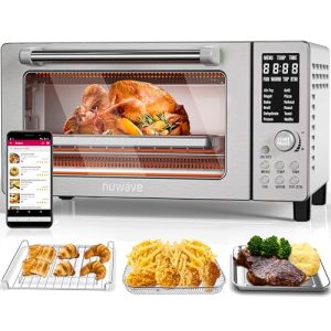 Nuwave Bravo Air Fryer Toaster Smart Oven, 12-in-1 Countertop Convection, 1800 Watts, 21-Qt Capacity, 50°-450°F Temp Controls, Top and Bottom Heater Adjustments 0%-100%, Brushed Stainless Steel Look