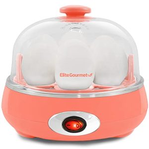 Elite Gourmet EGC007C# Rapid Egg Cooker, 7 Easy-To-Peel, Hard, Medium, Soft Boiled Eggs, Poacher, Omelet Maker, Auto Shut-Off, Alarm, 16-Recipe Booklet, BPA-Free, Coral