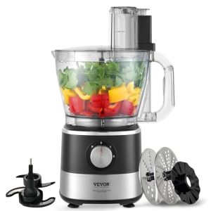 VEVOR Food Processor, 14 Cup Large Vegetable Chopper 600 Watts 2 Speed & Pulse Electric Meat Chopper, 2 In 1 Big Feed Chute & Pusher 5Pcs Blade & Dics for Mixing, Slicing, and Kneading Dough
