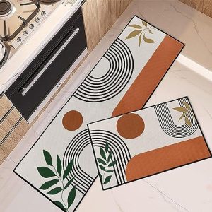 Tayney Mid Century Boho Home Kitchen Rugs and Mats Non Skid Washable Set of 2, Bohemian Kitchen Mats for Floor, Abstract Geometric Kitchen Runner Rug, Modern Minimalist Kitchen Decor