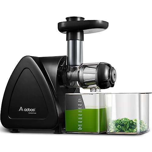 Juicer Machine, Aobosi Slow Masticating Juicer, Cold Press Juicer Machines with Reverse Function, Quiet Motor, High Juice Yield with Juice Jug & Brush for Cleaning, Black